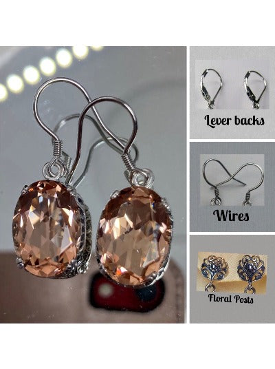 Peach Topaz  Earrings, Sterling Silver Filigree, Edwardian Jewelry, Vintage Jewelry, Silver Embrace Jewelry, E70