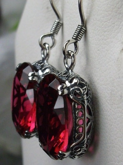 Red Ruby Earrings, Sterling Silver Filigree, Edwardian Jewelry, Vintage Jewelry, Silver Embrace Jewelry, E70