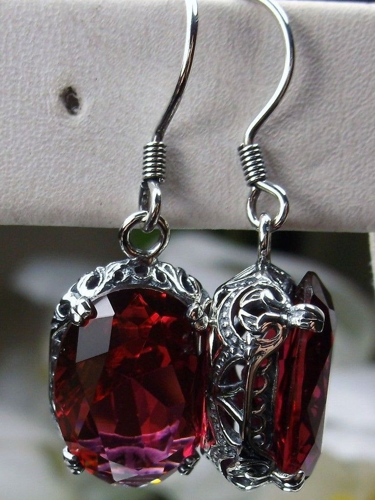 Red Ruby Earrings, Sterling Silver Filigree, Edward #E70, Vintage Reproduction Jewelry, Silver Embrace Jewelry