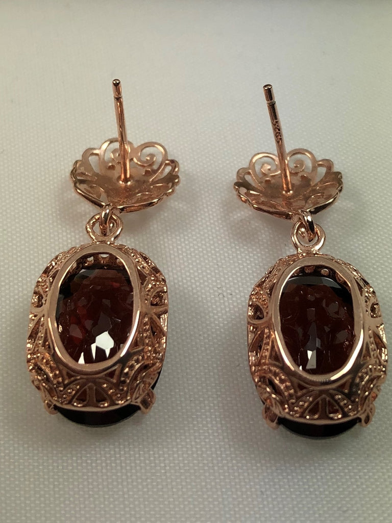 Natural Red Garnet Earrings, Rose-Gold plated Sterling Silver Filigree, Edward #E70, Vintage Reproduction Jewelry, Silver Embrace Jewelry