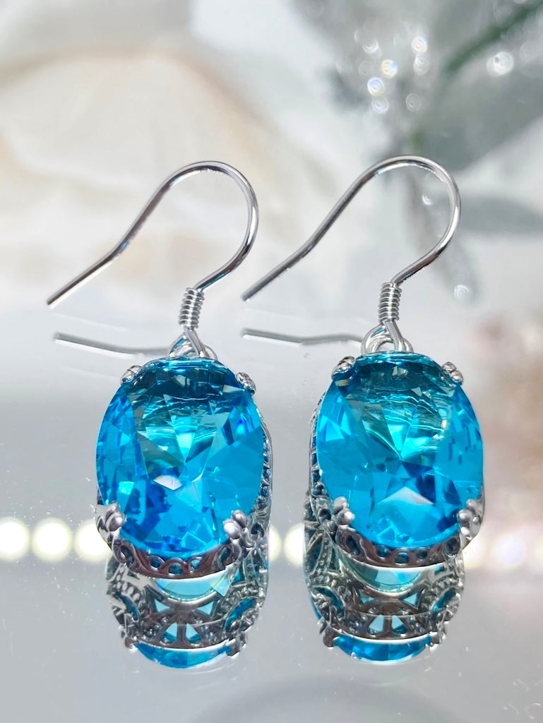 Swiss Blue Earrings, Sterling Silver Filigree, Edward #E70, Vintage Reproduction Jewelry, Silver Embrace Jewelry