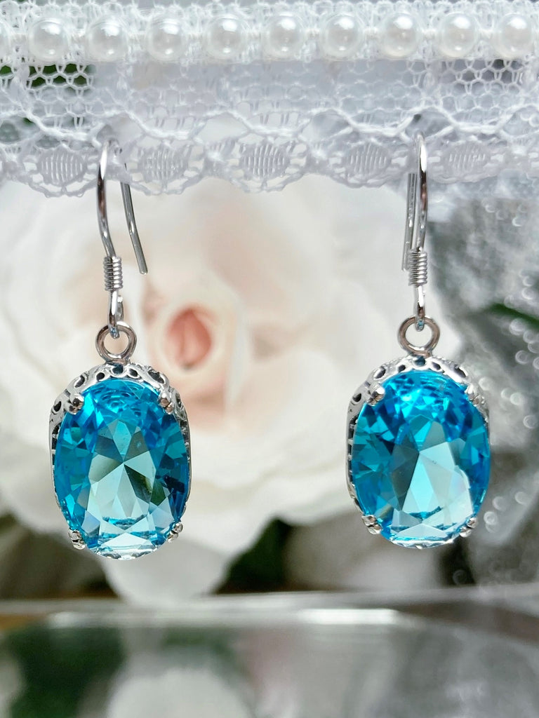 Swiss Blue Earrings, Sterling Silver Filigree, Edward #E70, Vintage Reproduction Jewelry, Silver Embrace Jewelry