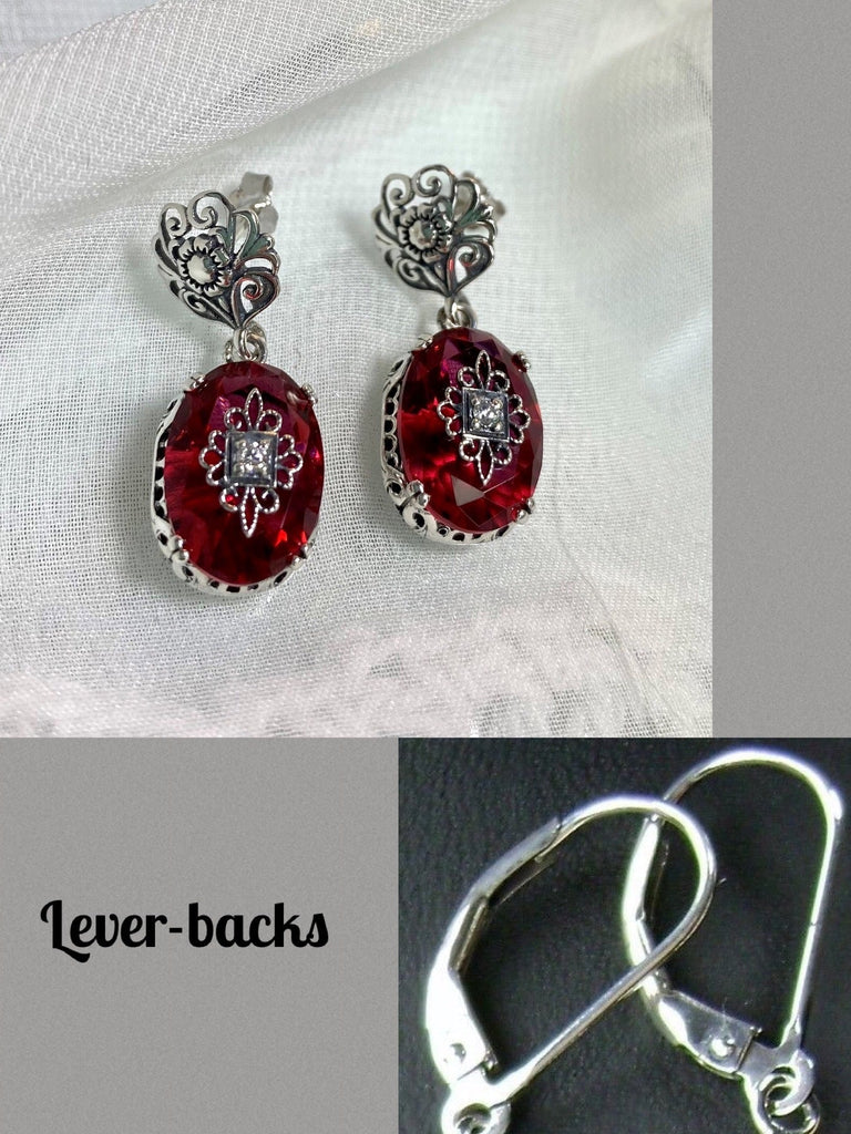 Pink Crystal earrings, sterling silver filigree, CZ, Moissanite, or diamond inset gem, floral posts, Edward Embellished Earrings, Silver Embrace Jewelry E70e