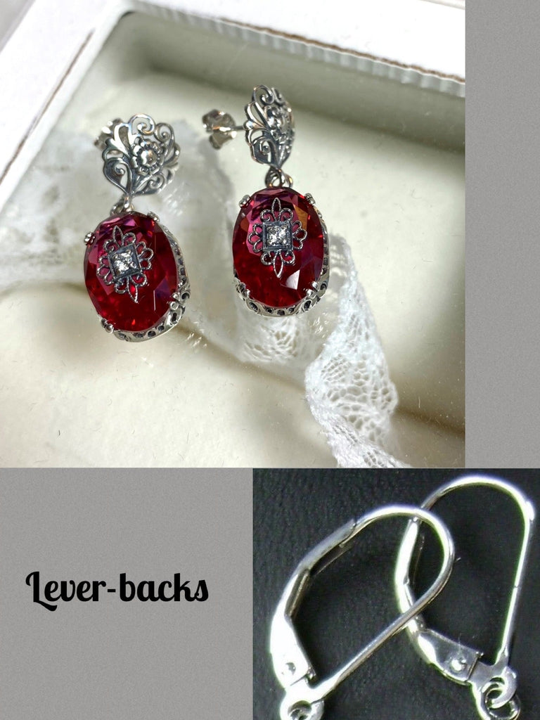 Pink Crystal earrings, sterling silver filigree, CZ, Moissanite, or diamond inset gem, lever-backs, Edward Embellished Earrings, Silver Embrace Jewelry E70e
