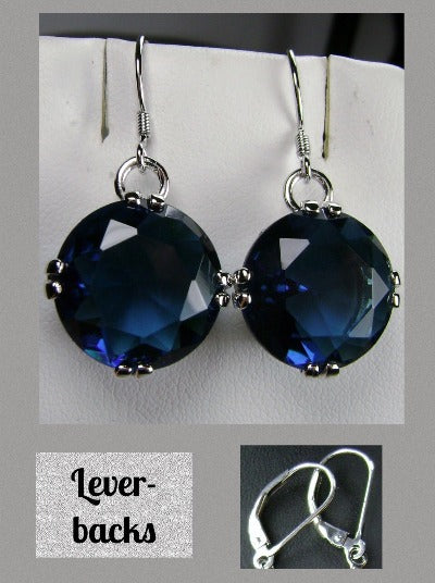 Blue Sapphire Earrings, Round Cut, Sterling silver filigree, Silver Embrace Jewelry, Art Deco Vintage Earrings, F Design#7