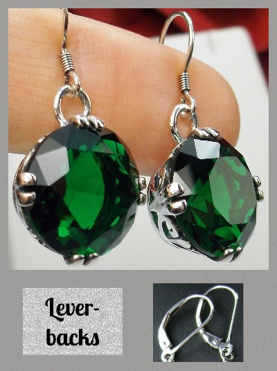 Green Emerald Earrings, Round Cut, Sterling silver filigree, Silver Embrace Jewelry, Art Deco Vintage Earrings, F Design#7