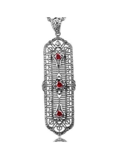 Natural Red Garnet Pendant Necklace, 3Kings design, Vintage Jewelry, Silver Embrace Jewelry, P197