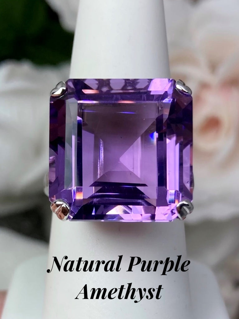 Natural purple amethyst E-Ring design #D1, Sterling Silver jewelry, Silver Embrace Jewelry