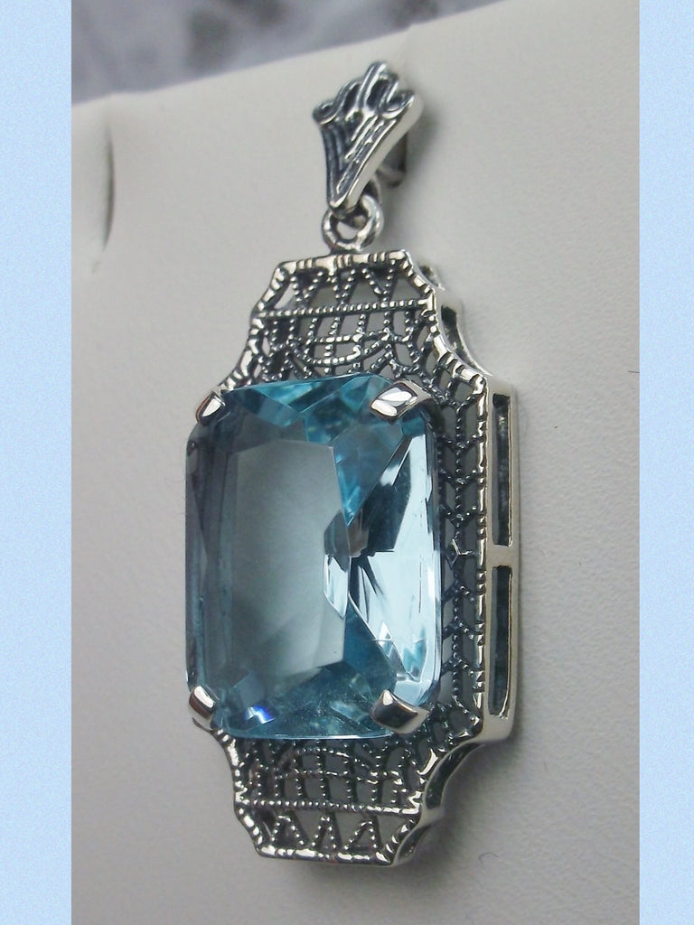 Blue Aquamarine Pendant, sterling silver filigree, 1930s Vintage style jewelry, Silver Embrace Jewelry P13