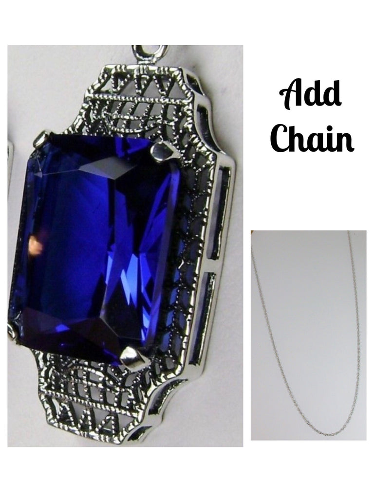 Blue Sapphire Pendant, sterling silver filigree, 1930s Vintage style jewelry, Silver Embrace Jewelry P13