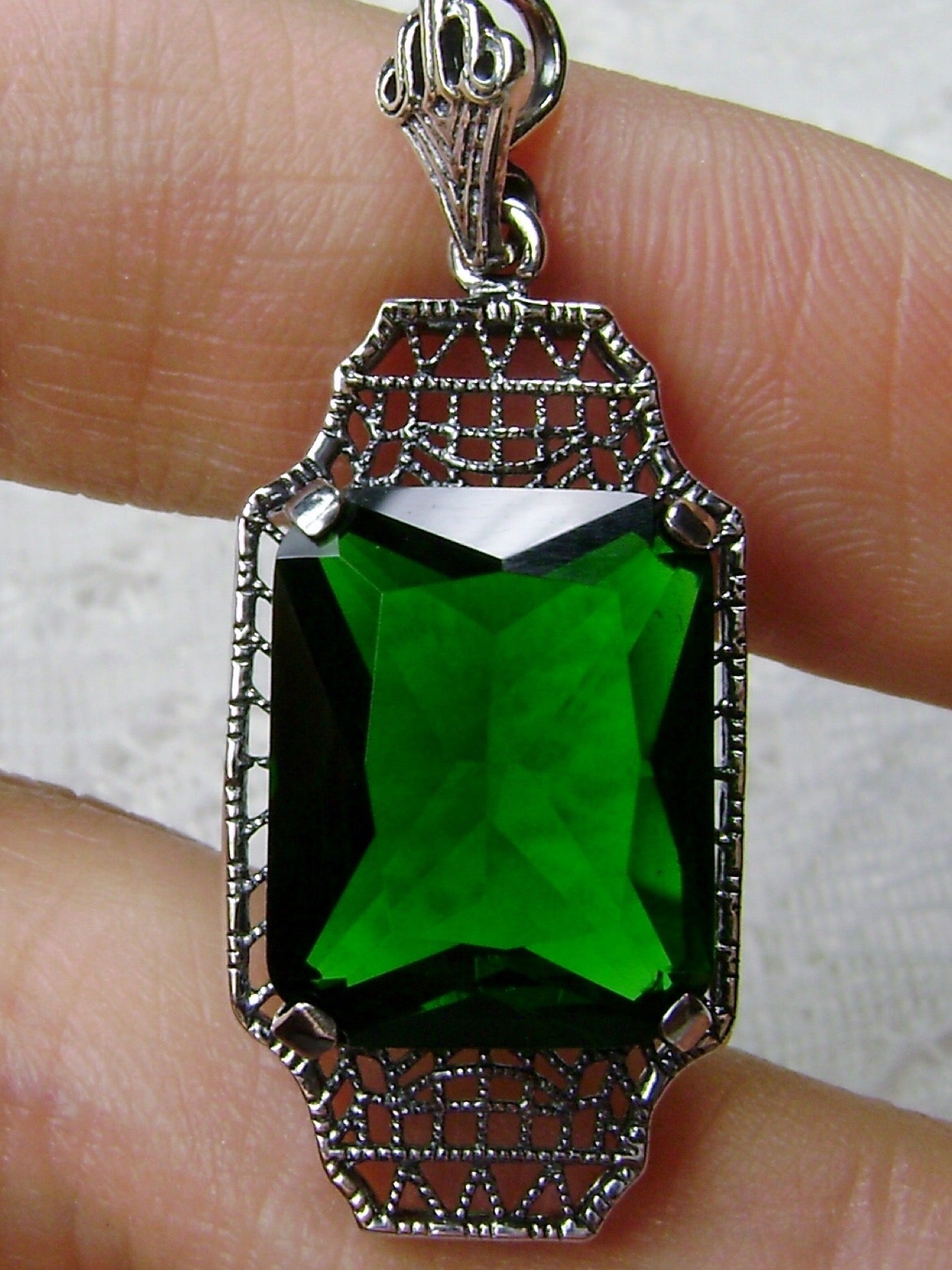 Buy Large Emerald Necklace Sterling Silver Square 10 Mm Lab Created Green Emerald  Pendant May Birthstone 18KGP 958 Online in India - Etsy