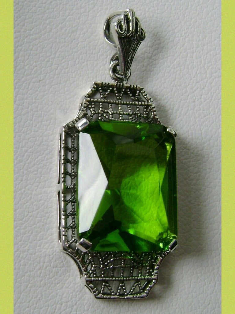 Green Peridot Pendant, sterling silver filigree, 1930s Vintage style jewelry, Silver Embrace Jewelry P13