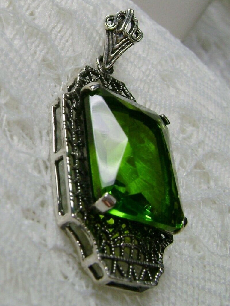 Green Peridot Pendant, sterling silver filigree, 1930s Vintage style jewelry, Silver Embrace Jewelry P13