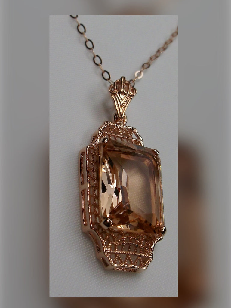 Peach Topaz Pendant, Rose gold overlay sterling silver filigree, 1930s Vintage style jewelry, Silver Embrace Jewelry P13