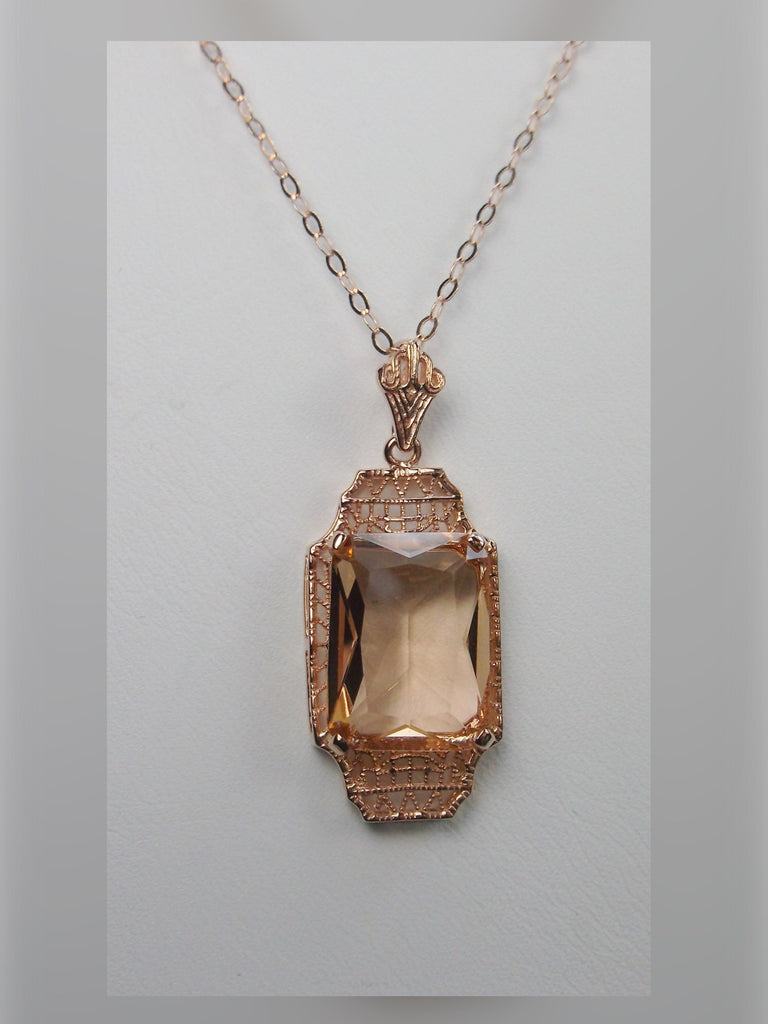 Peach Topaz Pendant, Rose gold overlay sterling silver filigree, 1930s Vintage style jewelry, Silver Embrace Jewelry P13