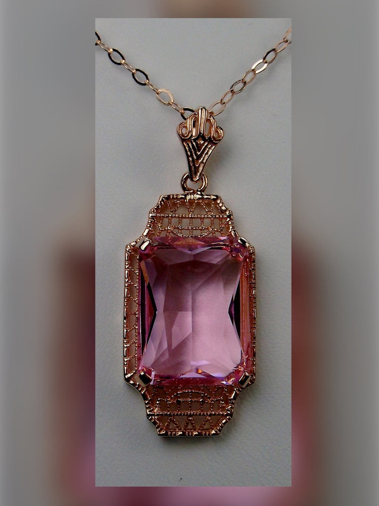 Pink Topaz Pendant, Rose gold overlay sterling silver filigree, 1930s Vintage style jewelry, Silver Embrace Jewelry P13
