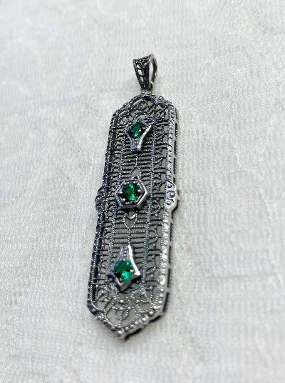 Green Emerald Pendant Necklace, 3Kings design, Vintage Jewelry, Silver Embrace Jewelry, P197