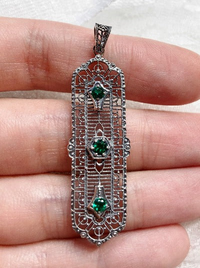 Natural Green Emerald Pendant Necklace, 3Kings design, Vintage Jewelry, Silver Embrace Jewelry, P197