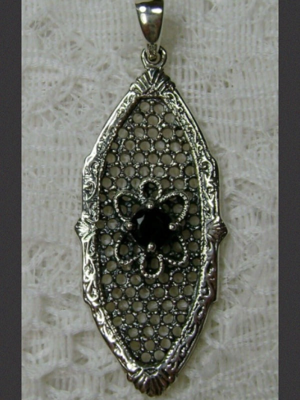 Blue Sapphire Flower Star Pendant, Sterling Silver Filigree, Round Gemstone, Vintage Jewelry, Silver Embrace Jewelry, P20
