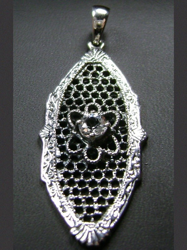 White Topaz Flower Star Pendant, Sterling Silver Filigree, Round Gemstone, Vintage Jewelry, Silver Embrace Jewelry, P20