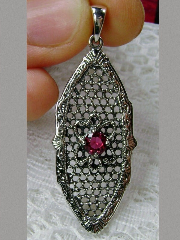 Red Ruby Flower Star Pendant, Sterling Silver Filigree, Round Gemstone, Vintage Jewelry, Silver Embrace Jewelry, P20