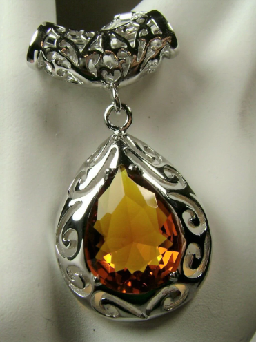 Orange Citrine Pendant Necklace Victorian Jewelry P28 Silver