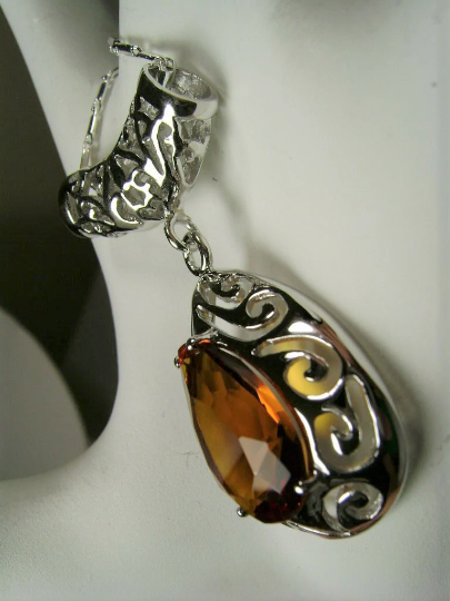Orange Citrine Pendant Necklace, Victorian Jewelry P28 – Silver