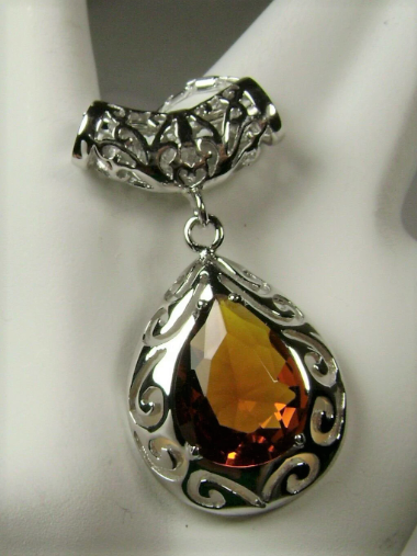 Cognac Orange Citrine Pendant Necklace, Teardrop gem and pendant, pear shaped gem, sterling silver filigree, Victorian jewelry, Silver Embrace Jewelry P28