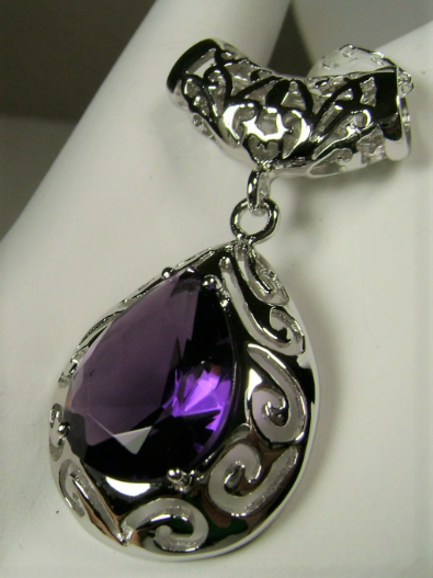 6 Carats Purple Crystal Amethyst Gemstones Diamonds Vintage Pendant  Necklaces for Women White Gold Filled Jewelry