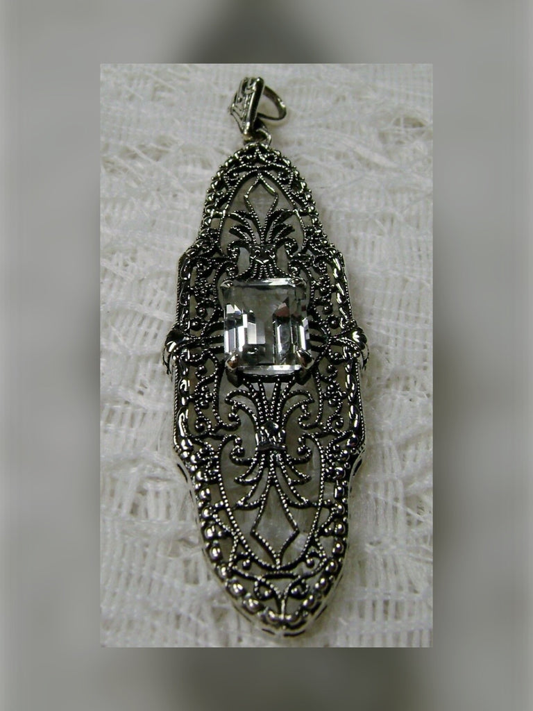 Natural White Topaz Pendant, Pineapple design, Sterling silver Filigree, antique vintage reproduction jewelry, P3