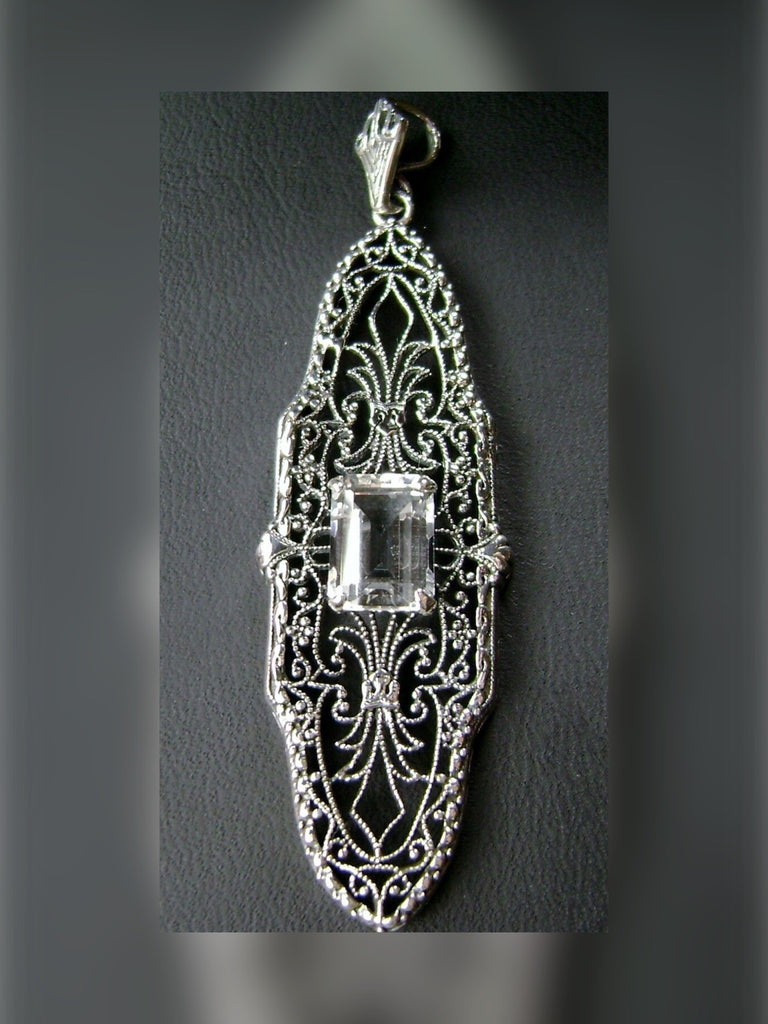 Natural White Topaz Pendant, Pineapple design, Sterling silver Filigree, antique vintage reproduction jewelry, P3