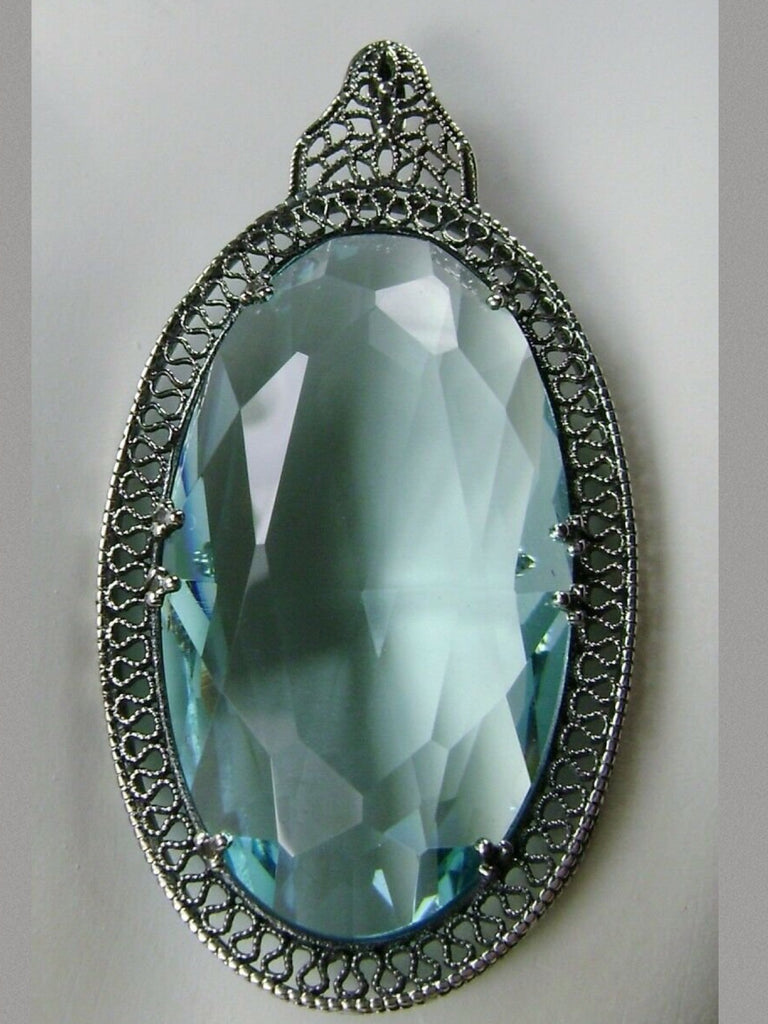 Sky Blue Aquamarine Pendant, large sky blue gem oval pendant with sterling silver art deco filigree, Silver Embrace Jewelry