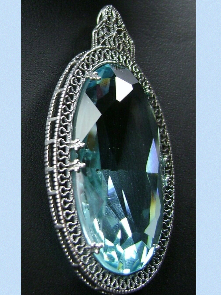 Sky Blue Aquamarine Pendant, large sky blue gem oval pendant with sterling silver art deco filigree, Silver Embrace Jewelry