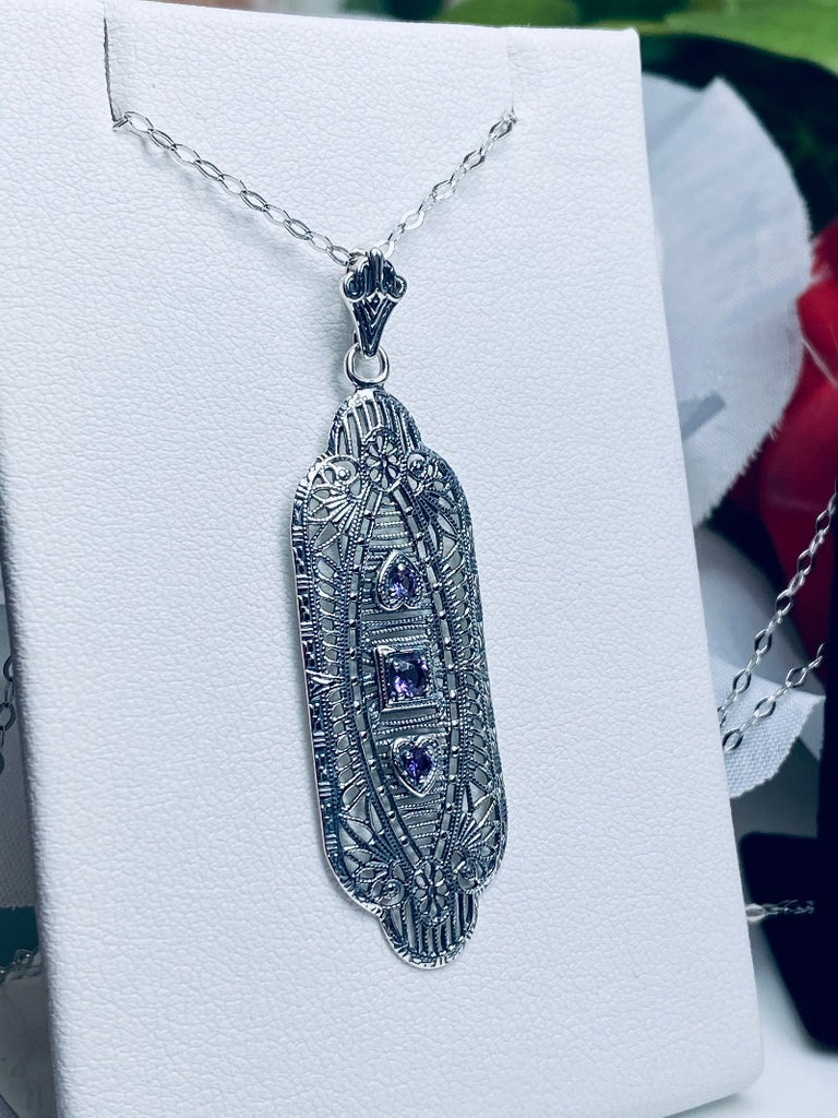 Natural Purple Amethyst Pendant, Vintage style, sterling silver filigree, Angel Wing Pendant, Vintage Antique Jewelry, Silver Embrace Jewelry, P359
