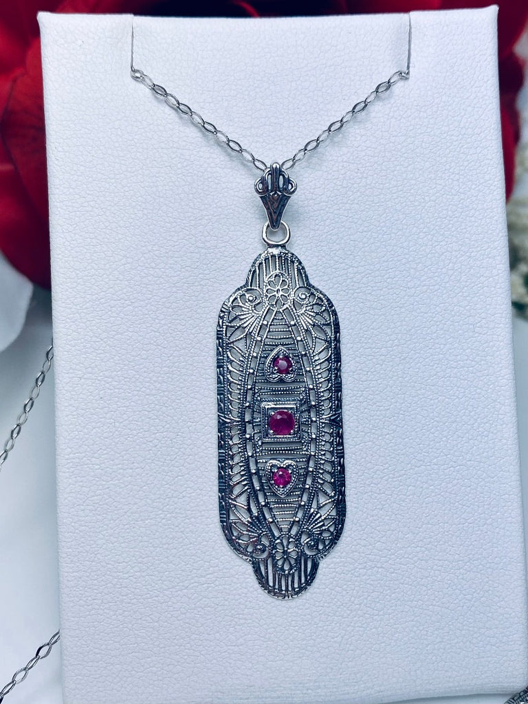 Natural Red Ruby Pendant, Vintage style, sterling silver filigree, Angel Wing Pendant, Vintage Antique Jewelry, Silver Embrace Jewelry, P359