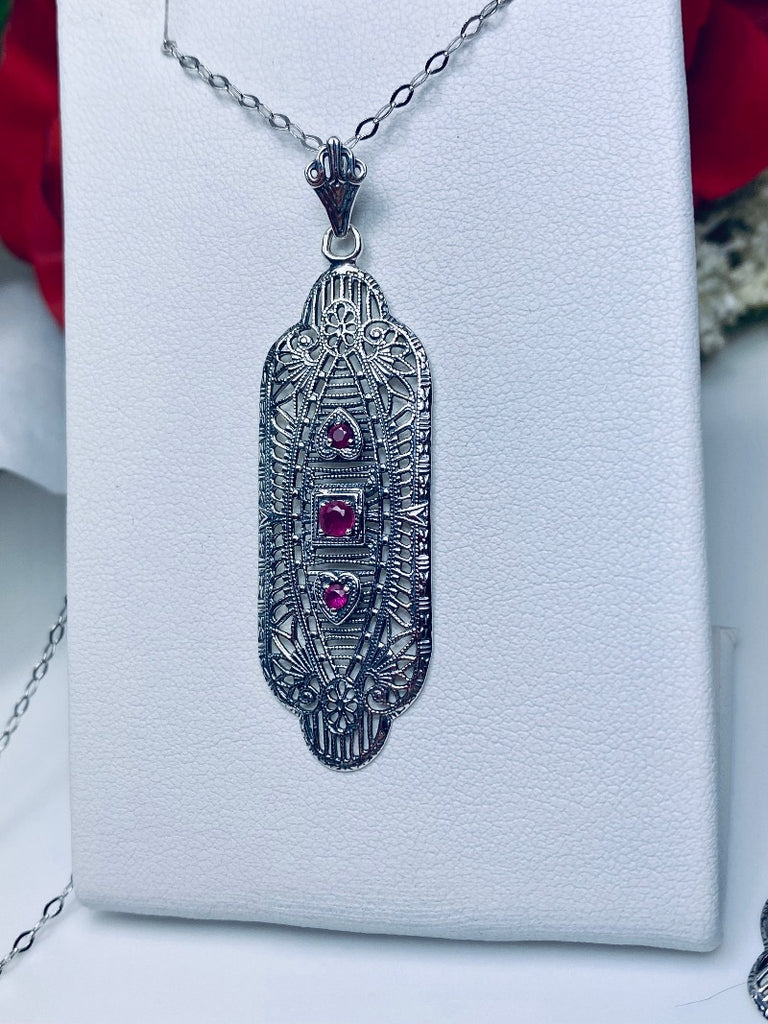 Natural Red Ruby Pendant, Vintage style, sterling silver filigree, Angel Wing Pendant, Vintage Antique Jewelry, Silver Embrace Jewelry, P359