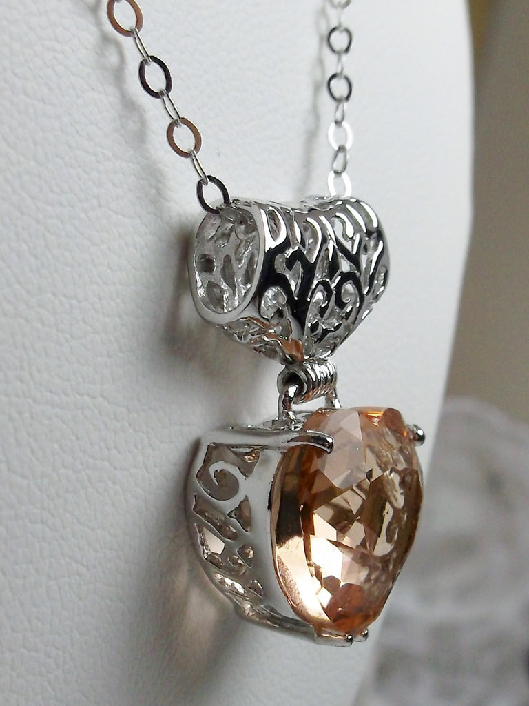 Heart shaped Peach topaz pendant with sterling silver filigree detail, Silver Embrace Jewelry