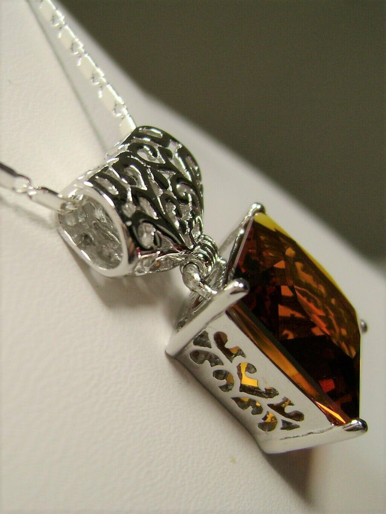Orange Citrine Pendant Necklace, Square Cut Orange Gem, Sterling Silver Filigree, Art Deco Jewelry, Vintage Jewelry, Silver Embrace Jewelry, P45
