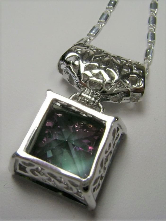 Mystic Topaz Pendant, Square Gem, Sterling Silver Filigree, Art Deco Jewelry, Silver Embrace Jewelry P45