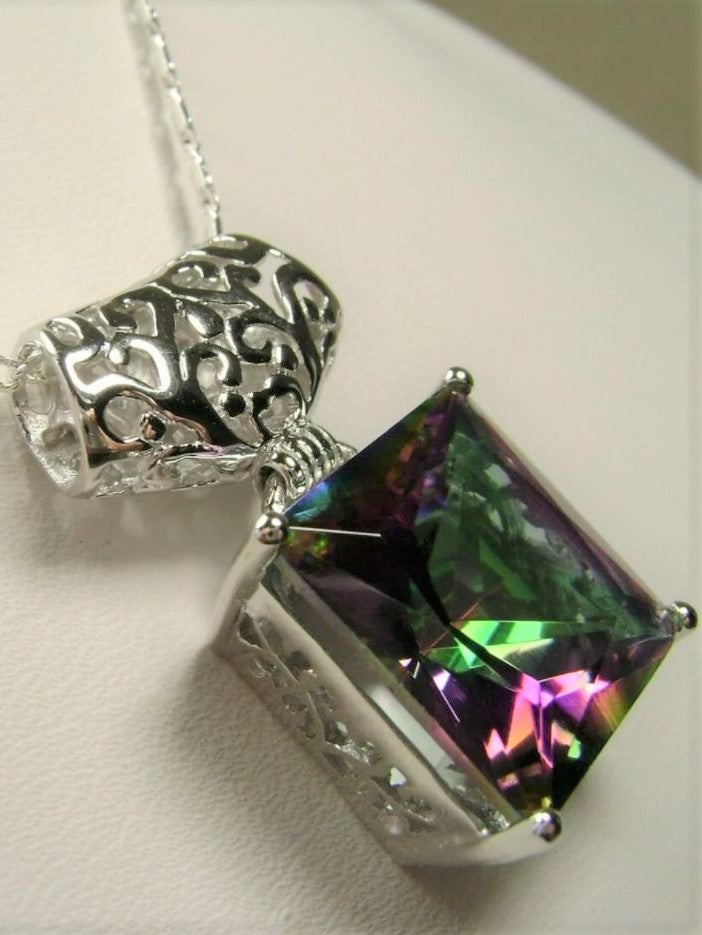 Mystic Topaz Square Pendant, Sterling Silver Art Deco Jewelry, Vintage style, Necklace, P45