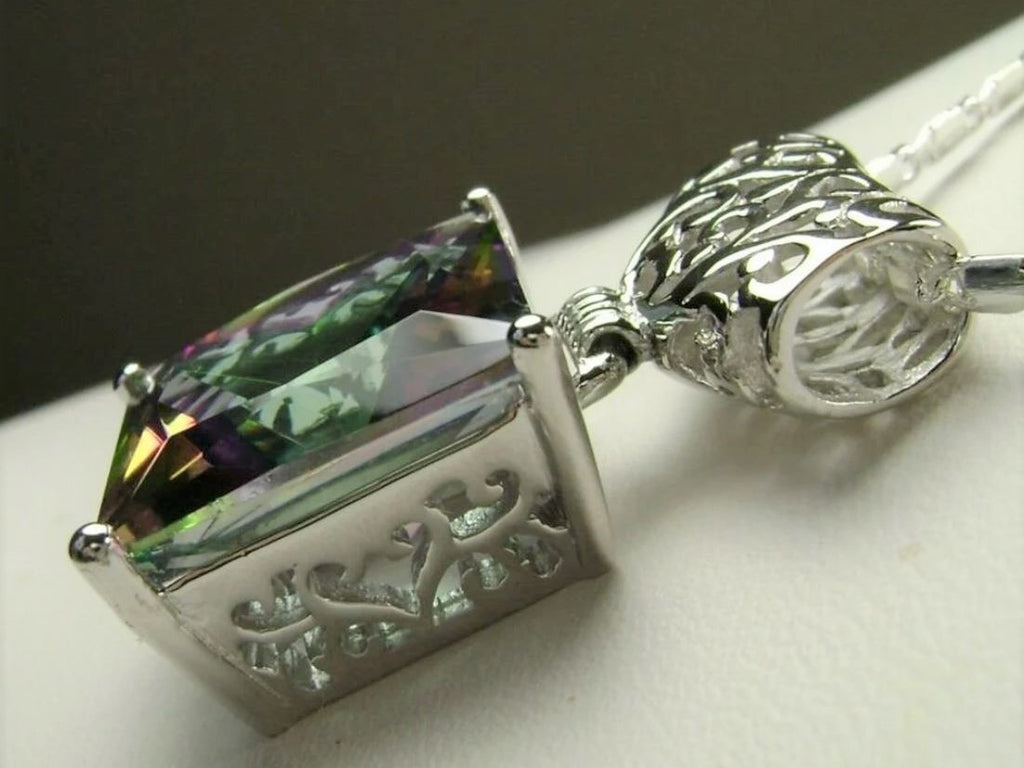 Mystic Topaz Pendant, Square Gem, Sterling Silver Filigree, Art Deco Jewelry, Silver Embrace Jewelry P45