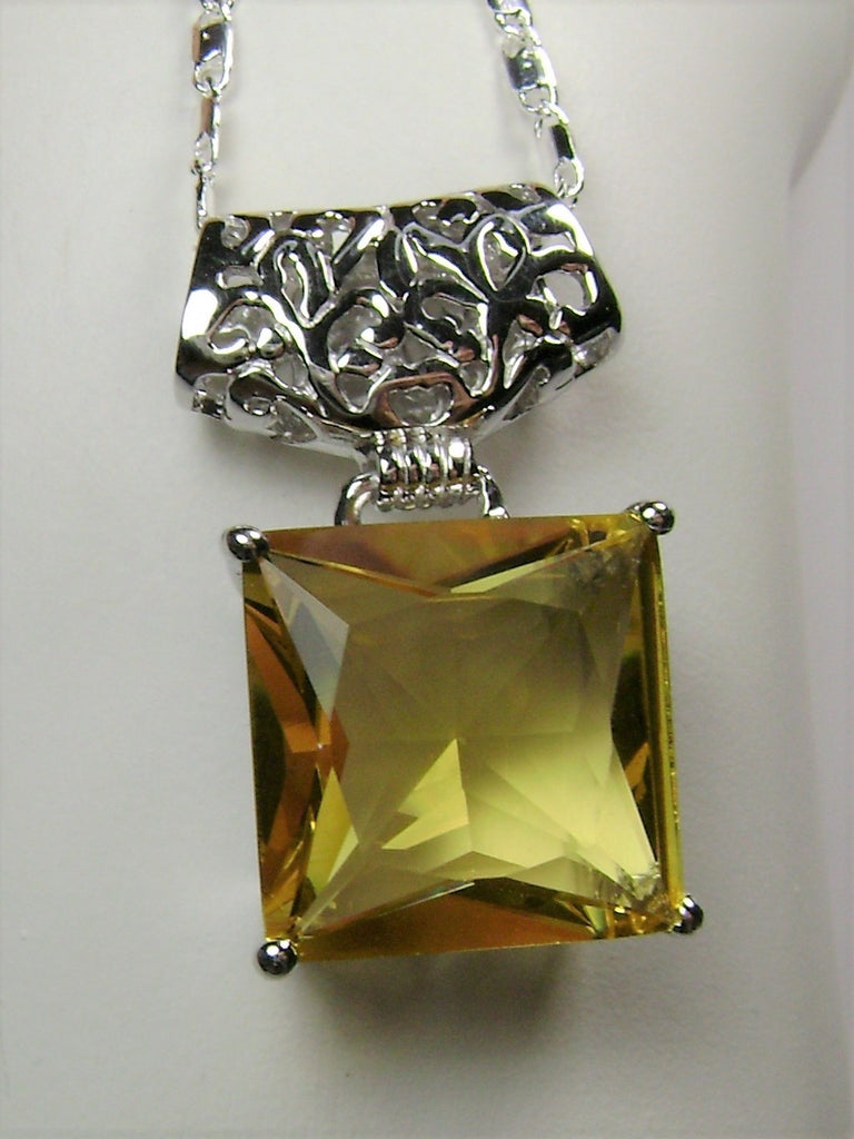 Yellow Citrine Pendant Necklace, Square Cut Yellow Gem, Sterling Silver Filigree, Art Deco Jewelry, Vintage Jewelry, Silver Embrace Jewelry, P45