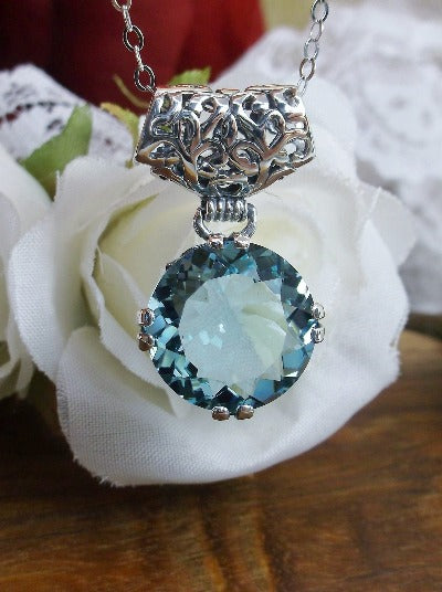 Sky Blue Aquamarine pendant necklace, fleur de lis filigree, art deco fanciful filigree design, Vintage Jewelry, Silver Embrace Jewelry, P7