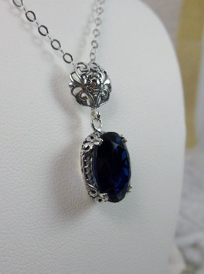 Blue Sapphire Pendant, Sterling Silver Floral Filigree, Edwardian Jewelry, Vintage Jewelry, Silver Embrace Jewelry, P70