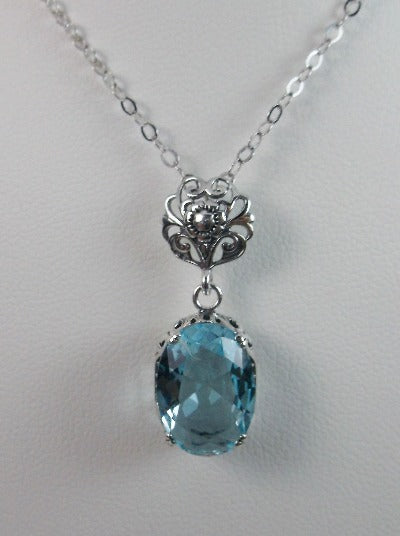 Aquamarine  (Sky Blue Topaz) Pendant, Sterling Silver Floral Filigree, Edwardian Jewelry, Vintage Jewelry, Silver Embrace Jewelry, P70