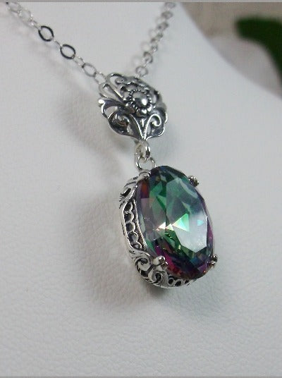 Mystic Topaz Pendant, Sterling Silver Floral Filigree, Edwardian Jewelry, Vintage Jewelry, Silver Embrace Jewelry, P70