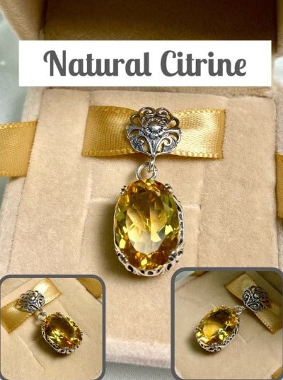 Natural Yellow Citrine Pendant, Sterling Silver Floral Filigree, Edwardian Jewelry, Vintage Jewelry, Silver Embrace Jewelry, P70