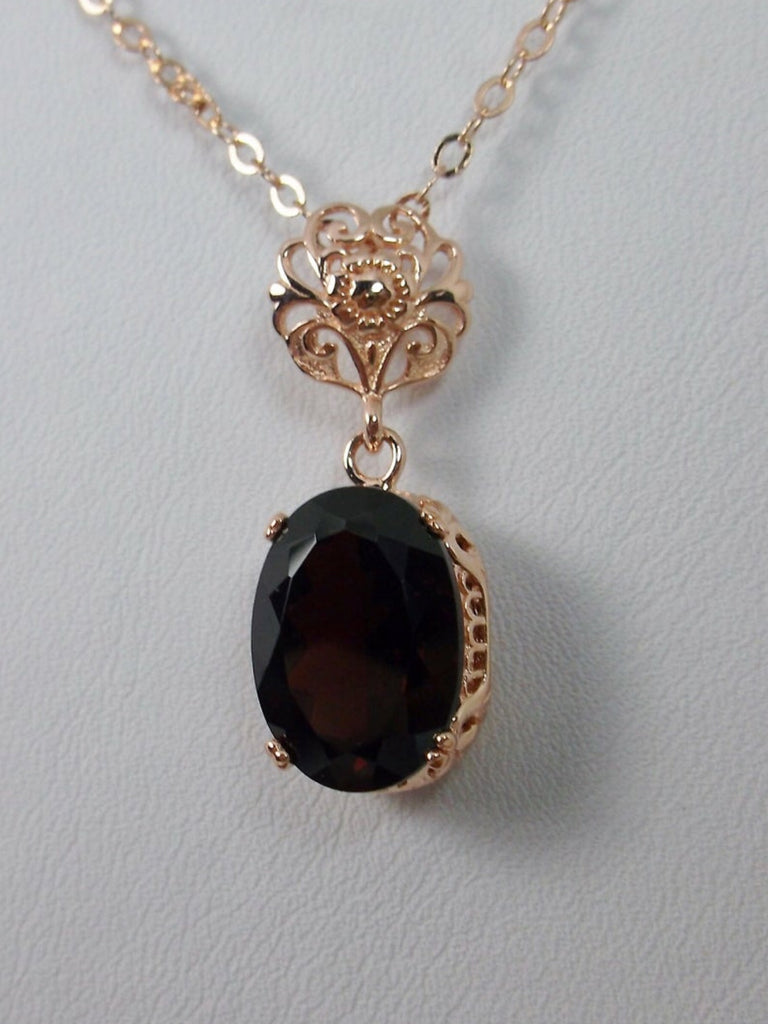 Natural Red Garnet Pendant Necklace, red garnet pendant, with a natural red garnet oval stone set in floral rose gold filigree, 4 prongs hold the gem in place, Silver Embrace jewelry