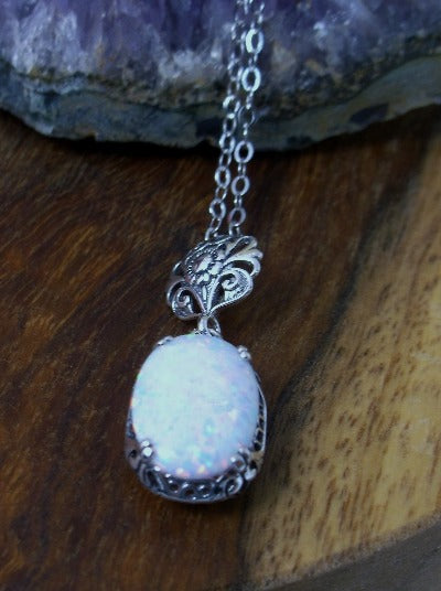 Opal Pendant, Sterling Silver Floral Filigree, Edwardian Jewelry, Vintage Jewelry, Silver Embrace Jewelry, P70