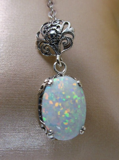 Rainbow Opal Pendant, Sterling Silver Floral Filigree, Edwardian Jewelry, Vintage Jewelry, Silver Embrace Jewelry, P70